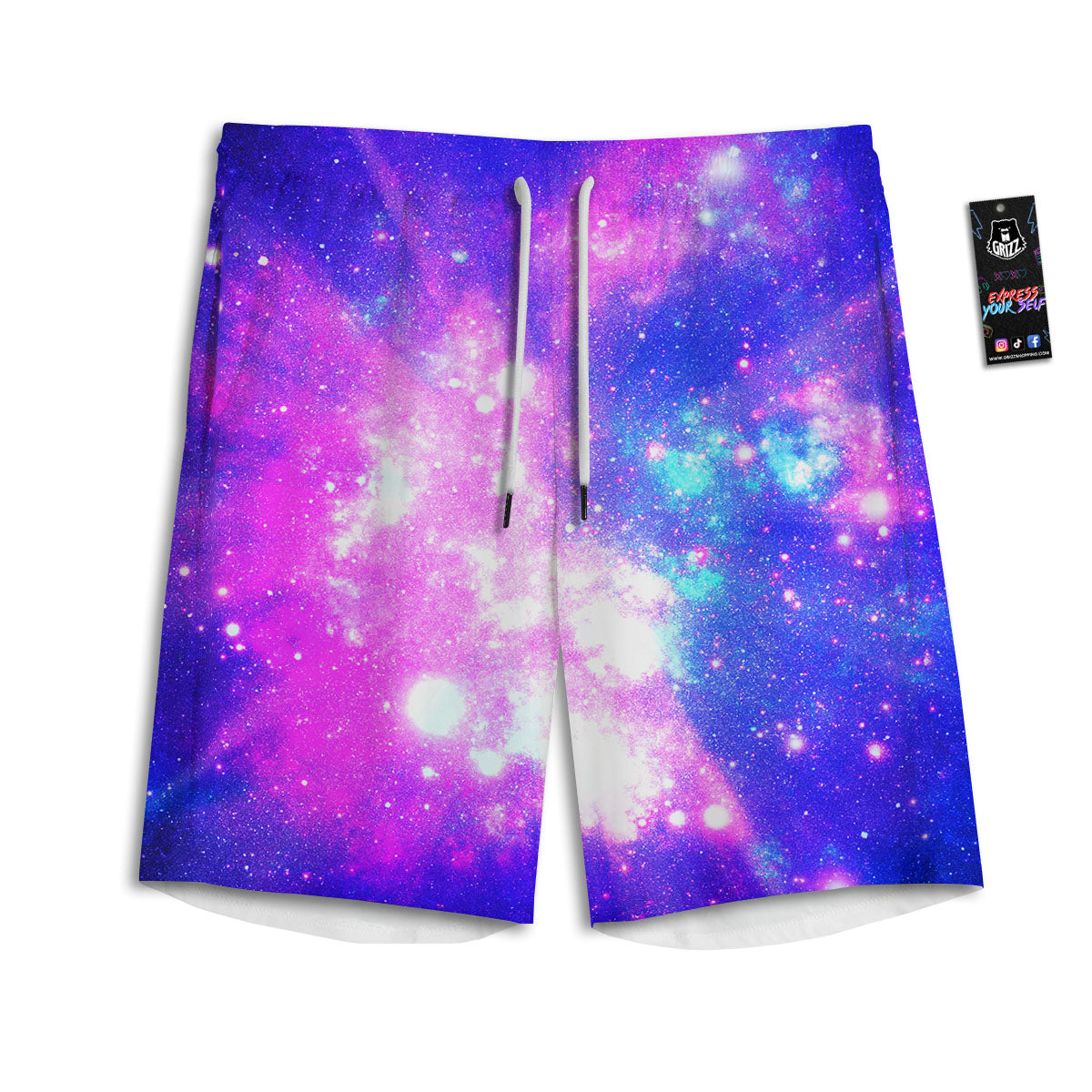 Galaxy Space Purple Bursting Print Men's Athletic Shorts