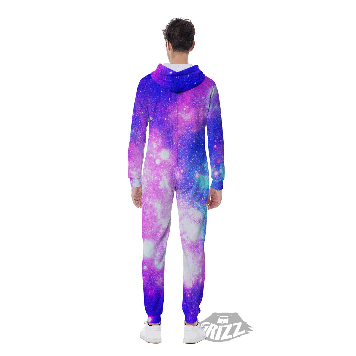 Galaxy Space Purple Bursting Print Men's Jumpsuit-grizzshop