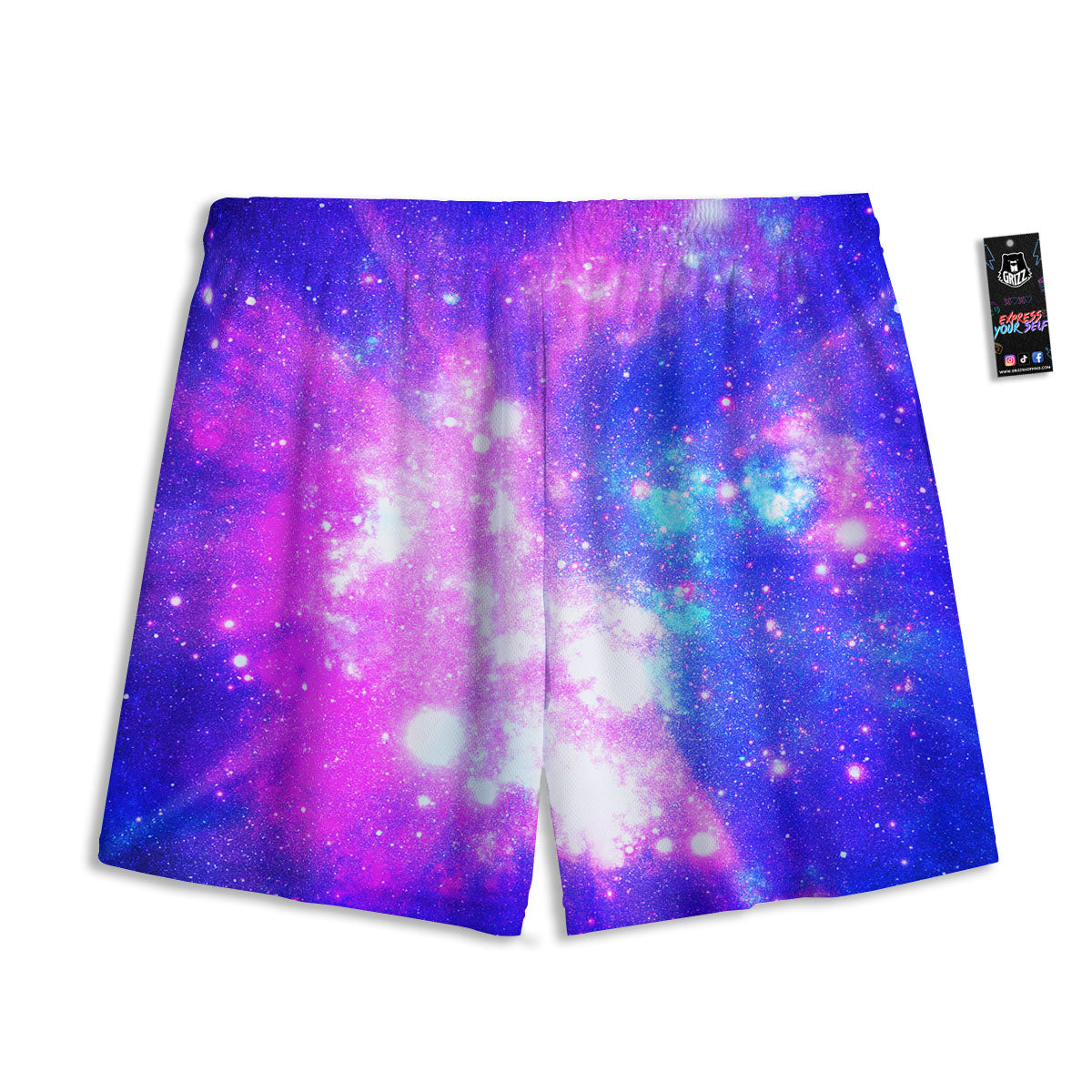 Galaxy Space Purple Bursting Print Mesh Shorts