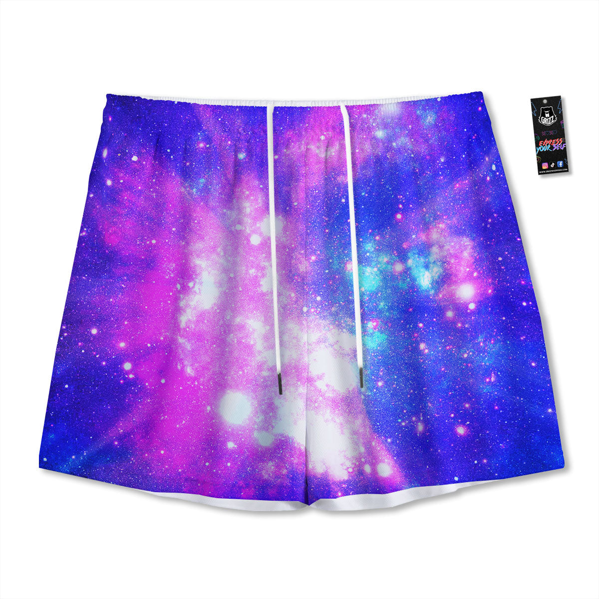 Galaxy Space Purple Bursting Print Mesh Shorts