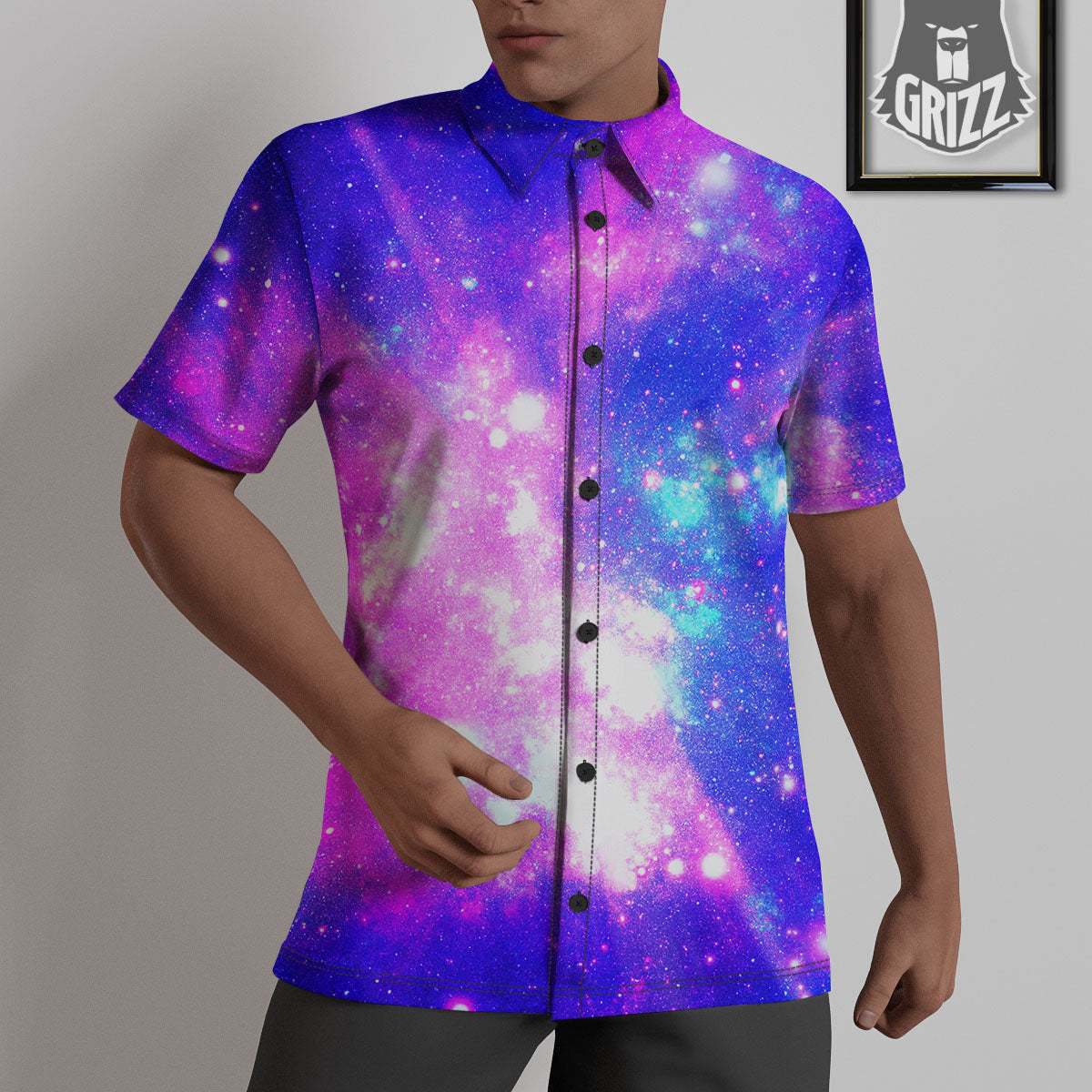 Galaxy Space Purple Bursting Print Untucked Shirts-grizzshop