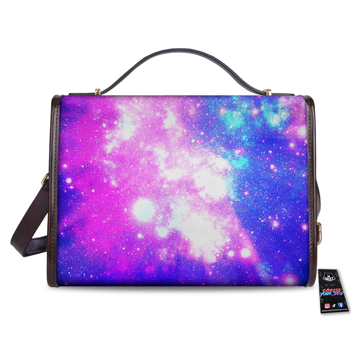 Galaxy Space Purple Bursting Print Women's Satchel Bag