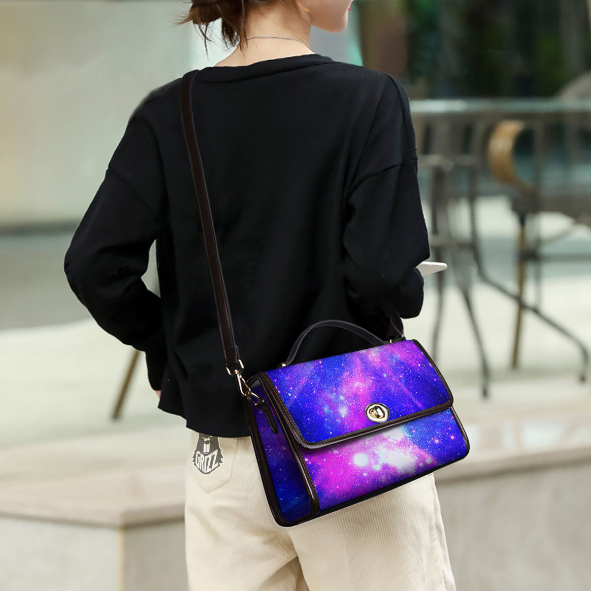 Galaxy Space Purple Bursting Print Women's Satchel Bag