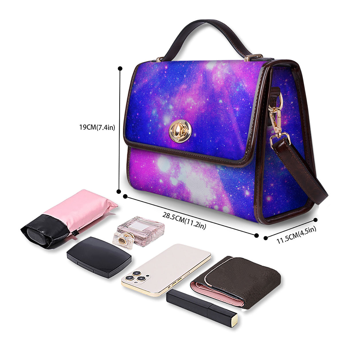 Galaxy Space Purple Bursting Print Women's Satchel Bag