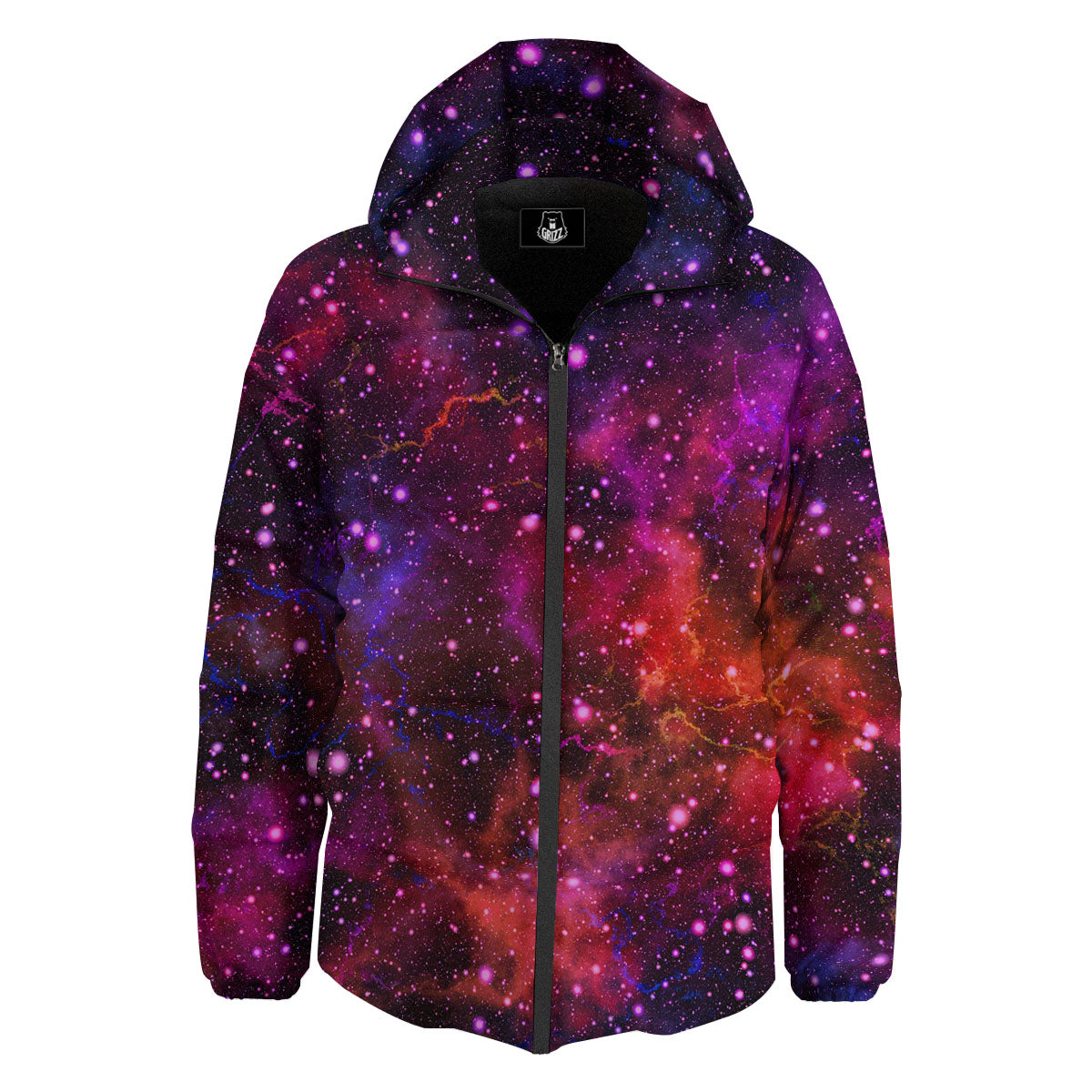 Galaxy Space Purple Dark Print Down Jacket-grizzshop