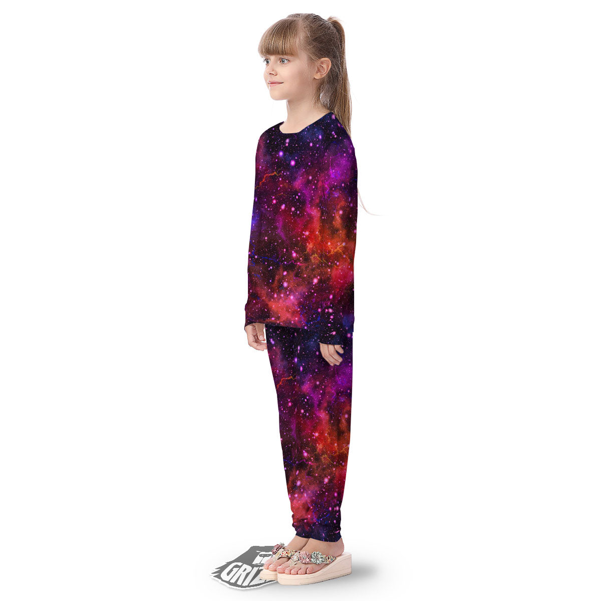 Galaxy Space Purple Dark Print Kid's Pajamas-grizzshop