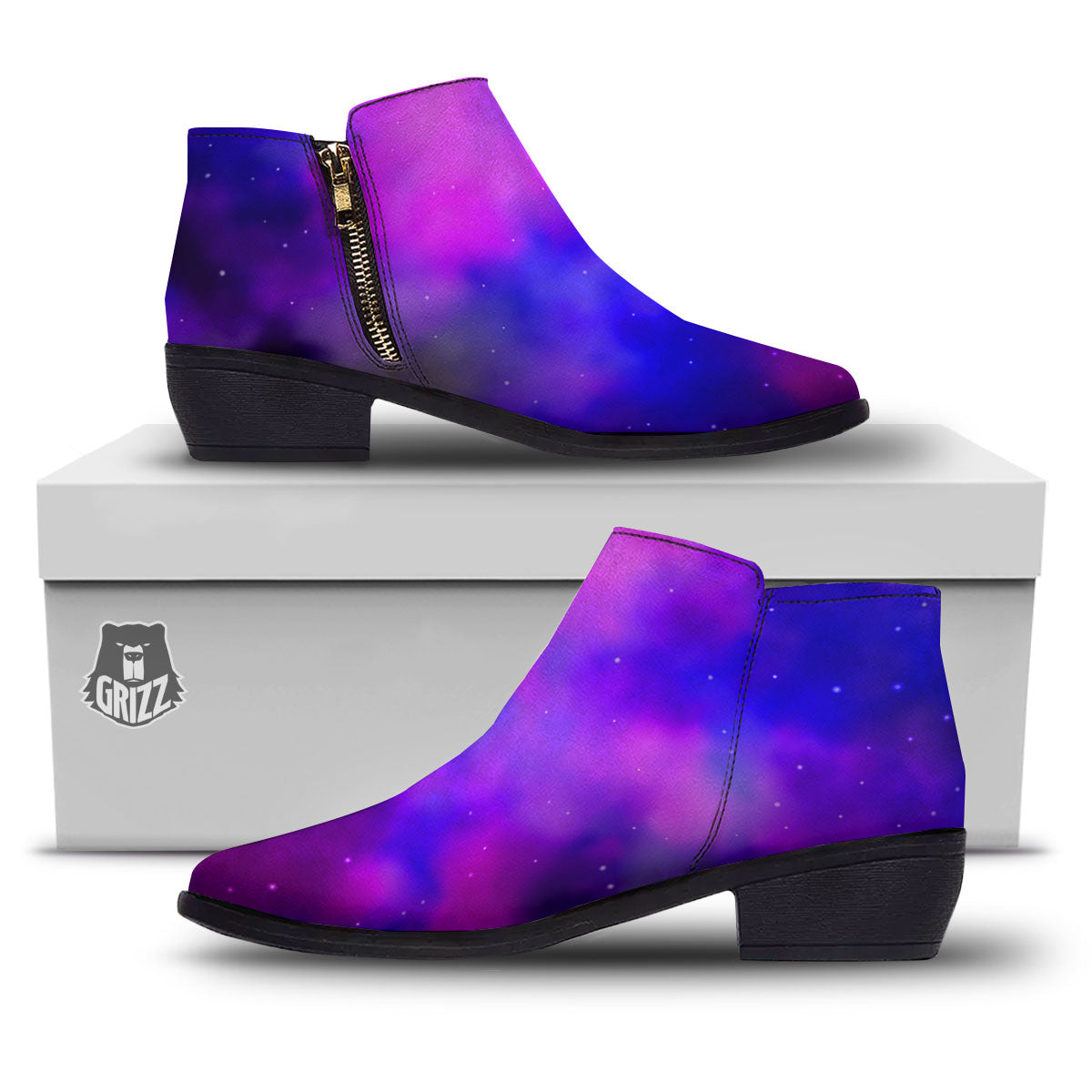 Galaxy Space Purple Nebula Cloud Print Ankle Boots-grizzshop