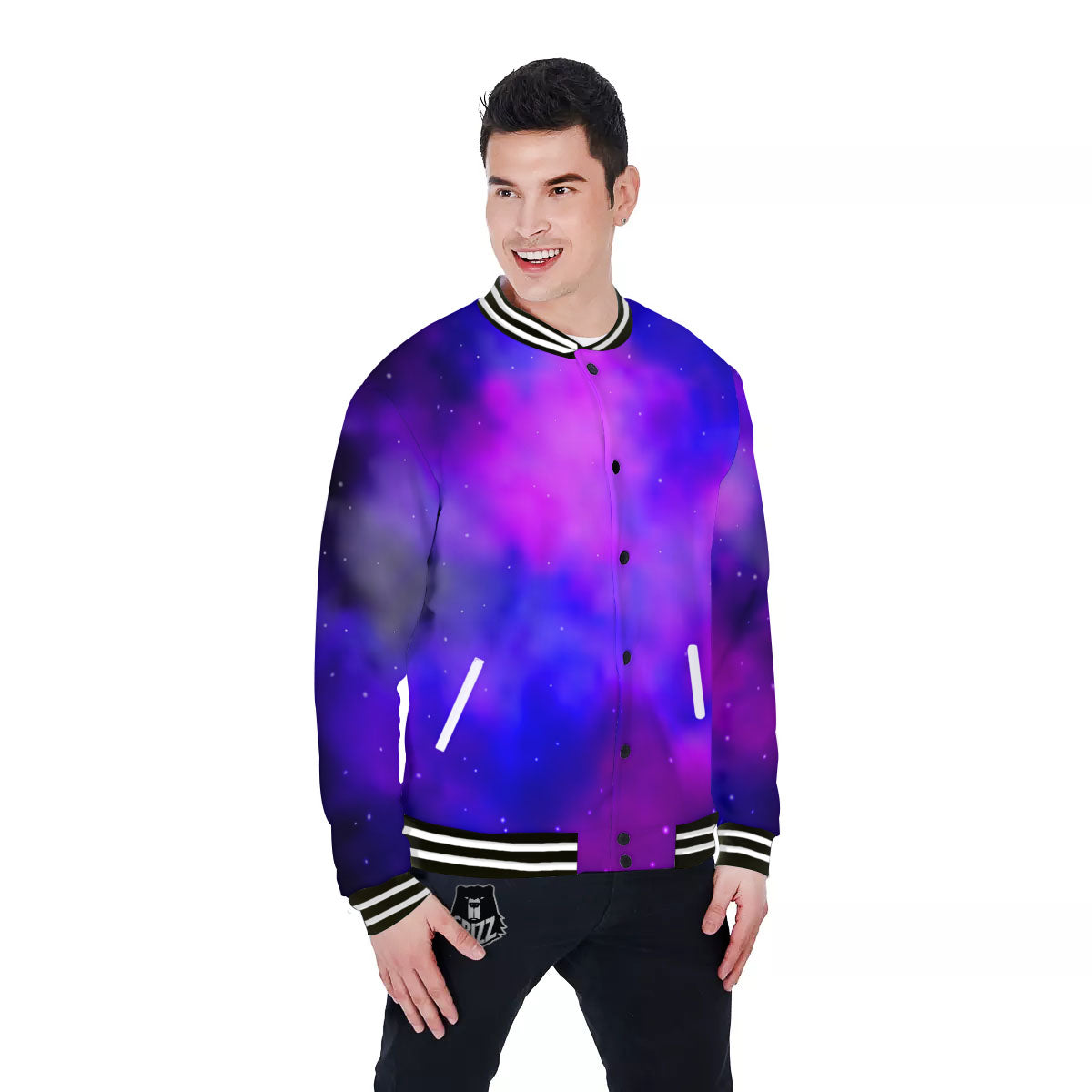Galaxy Space Purple Nebula Cloud Print Baseball Jacket-grizzshop