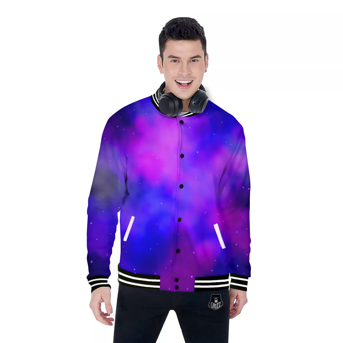 Galaxy Space Purple Nebula Cloud Print Baseball Jacket-grizzshop