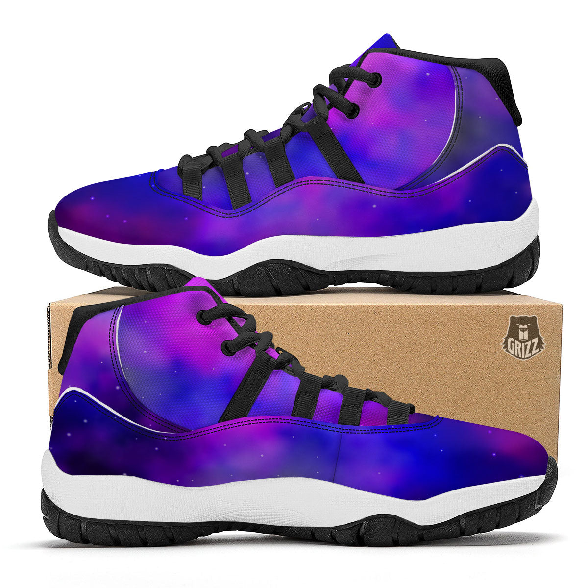 Galaxy Space Purple Nebula Cloud Print Black Bball Shoes-grizzshop