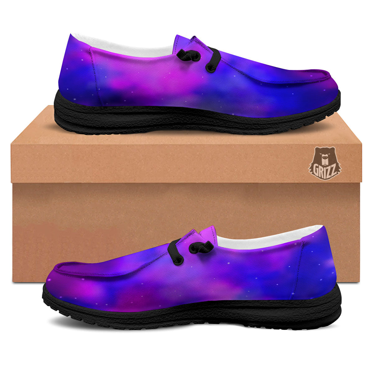 Galaxy Space Purple Nebula Cloud Print Black Loafers-grizzshop