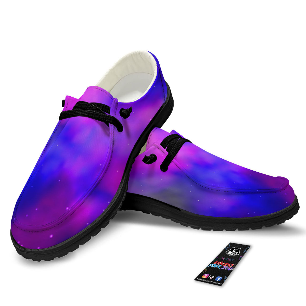 Galaxy Space Purple Nebula Cloud Print Black Loafers-grizzshop