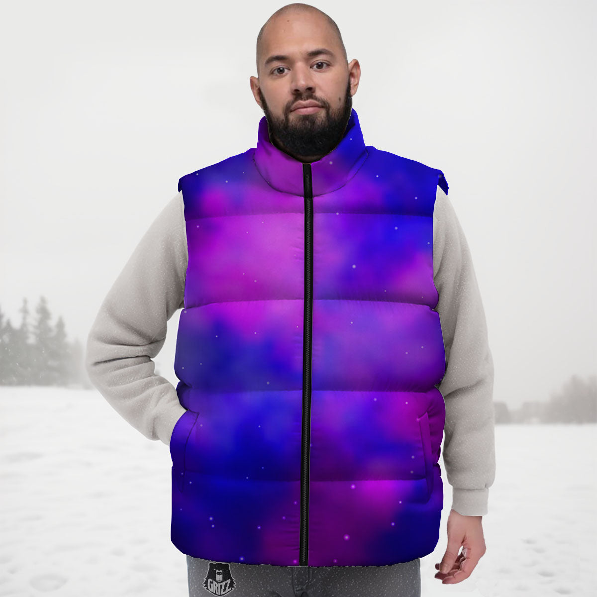 Galaxy Space Purple Nebula Cloud Print Down Vest