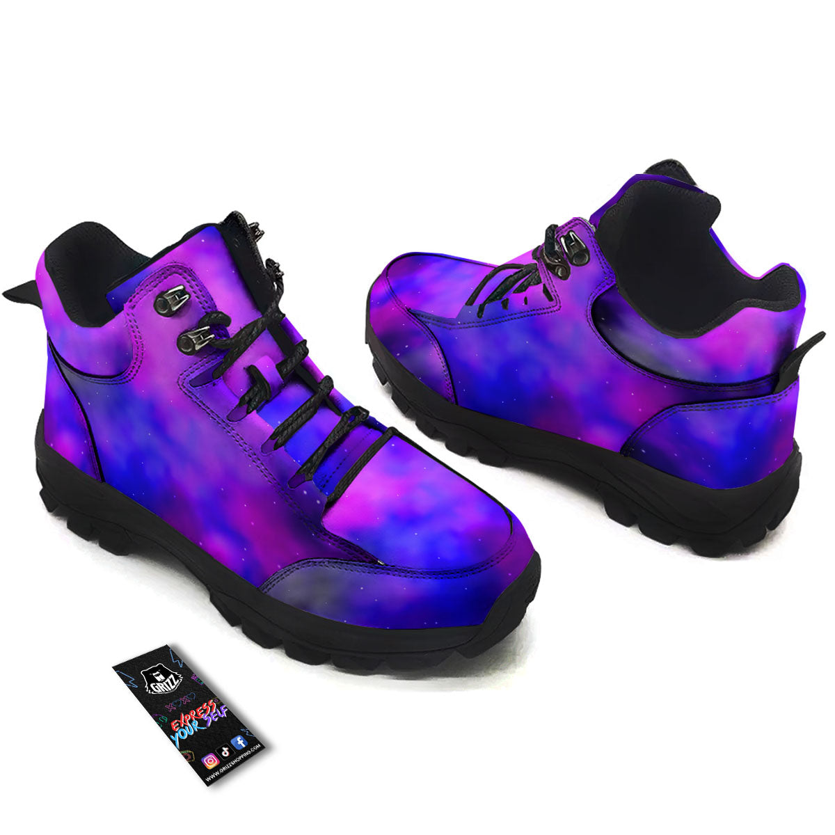 Galaxy Space Purple Nebula Cloud Print Hiking Shoes-grizzshop