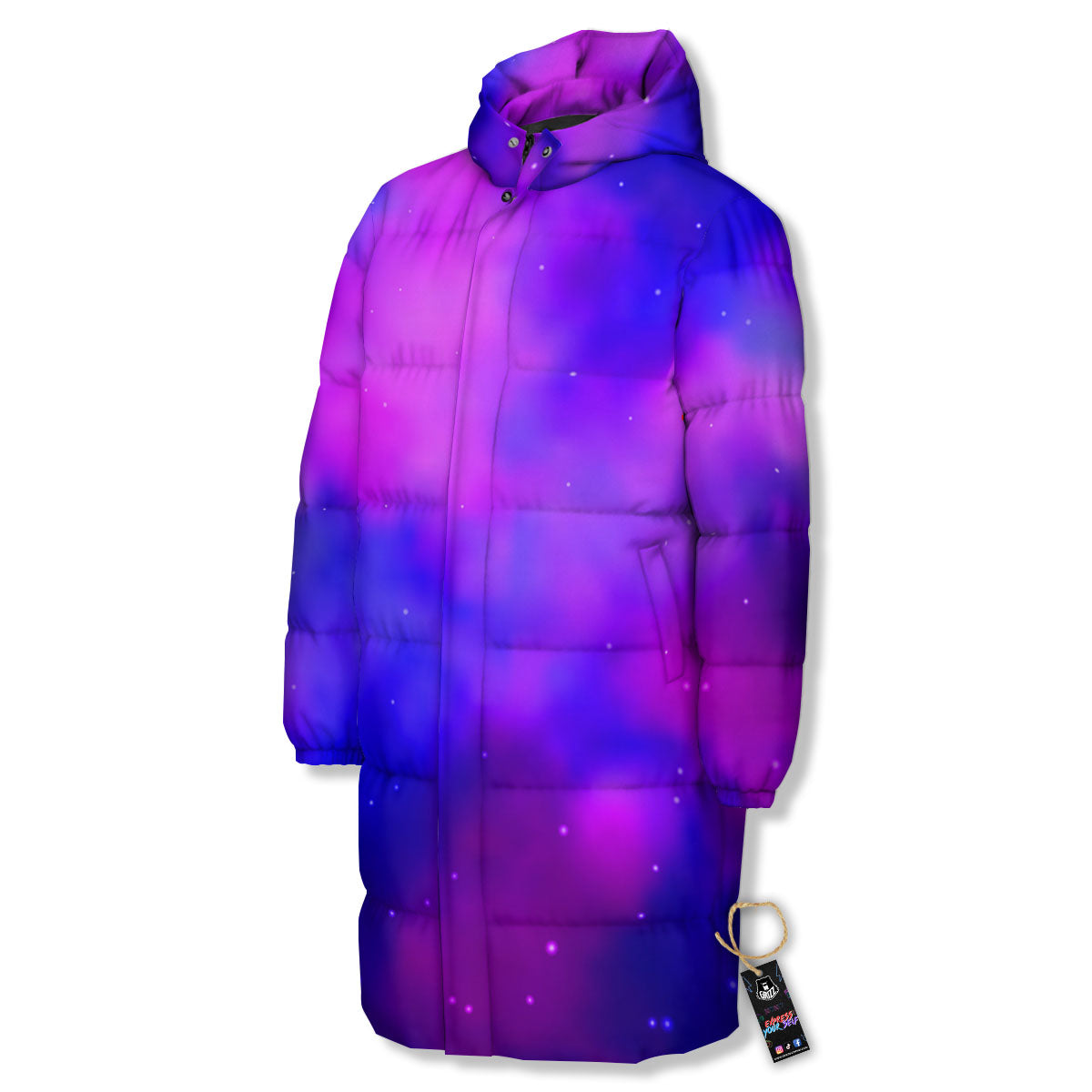 Galaxy Space Purple Nebula Cloud Print Long Down Jacket-grizzshop