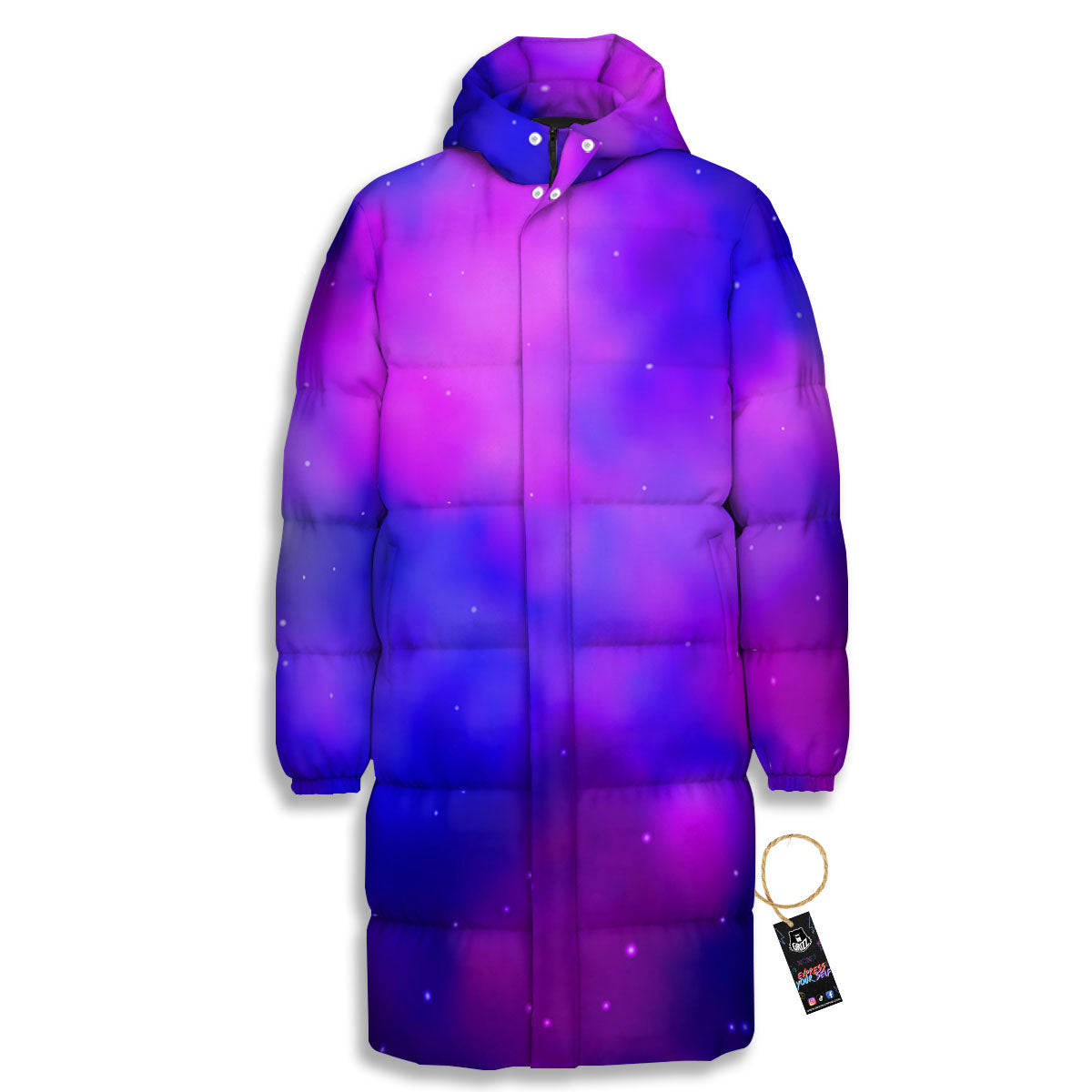 Galaxy Space Purple Nebula Cloud Print Long Down Jacket-grizzshop