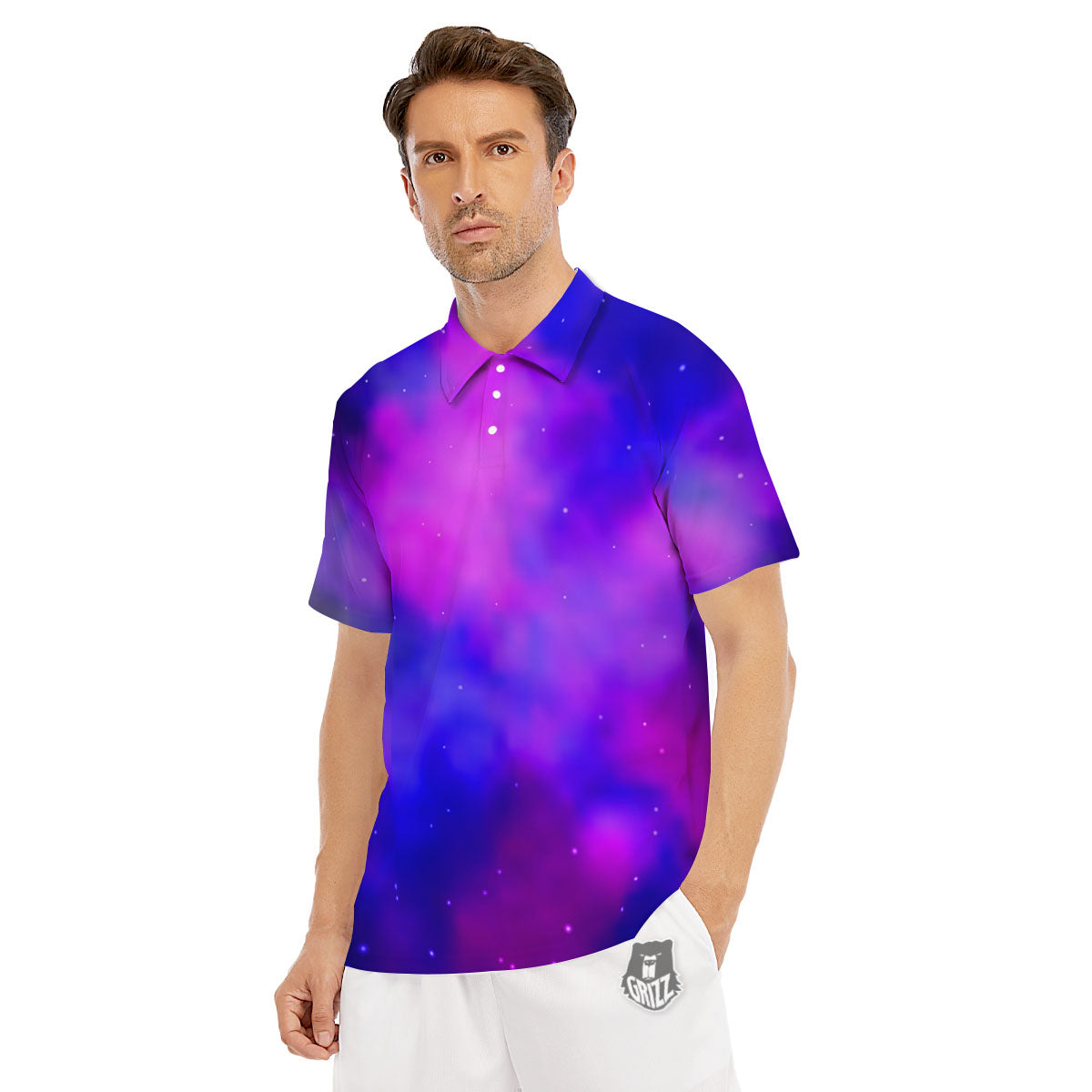 Galaxy Space Purple Nebula Cloud Print Men's Golf Shirts-grizzshop
