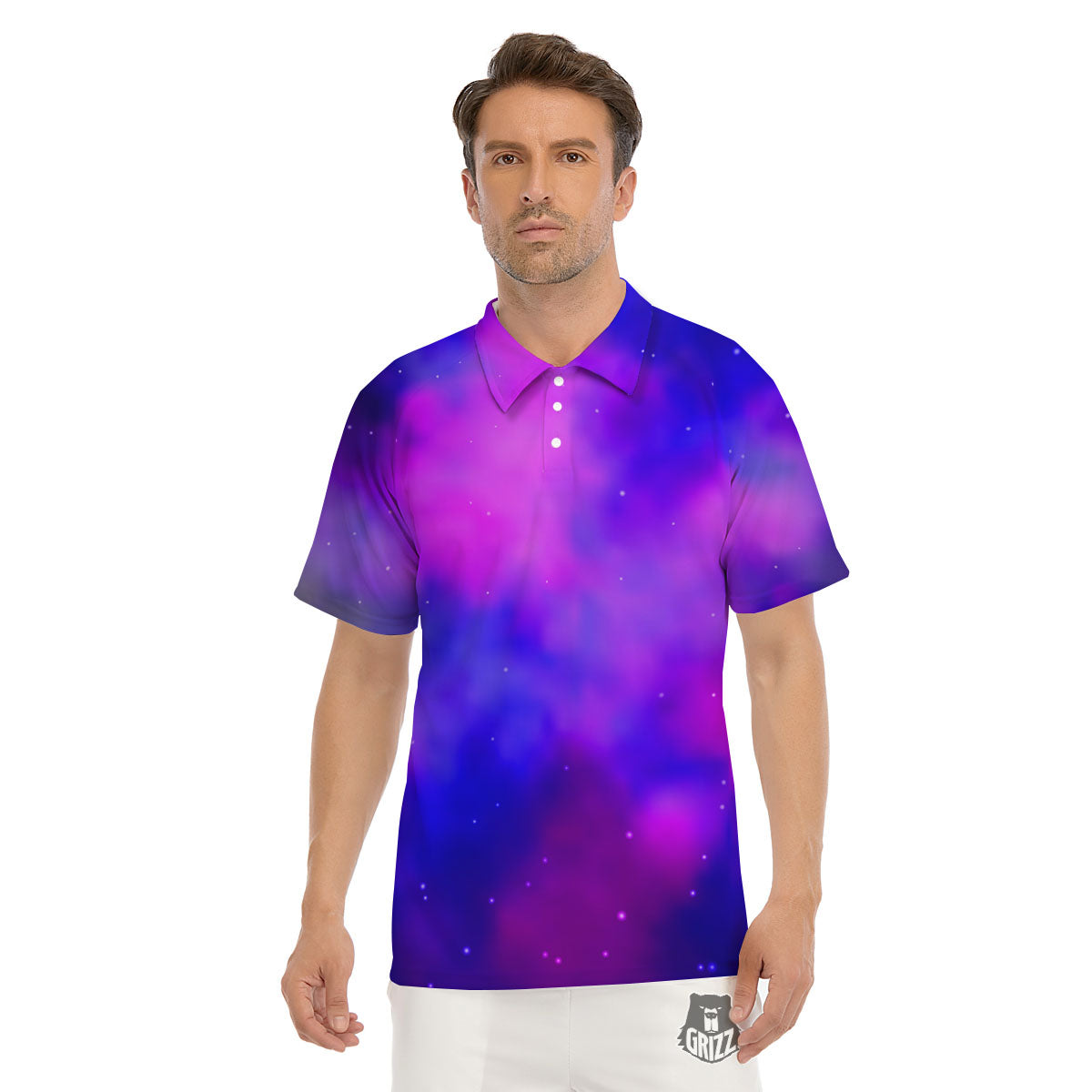 Galaxy Space Purple Nebula Cloud Print Men's Golf Shirts-grizzshop