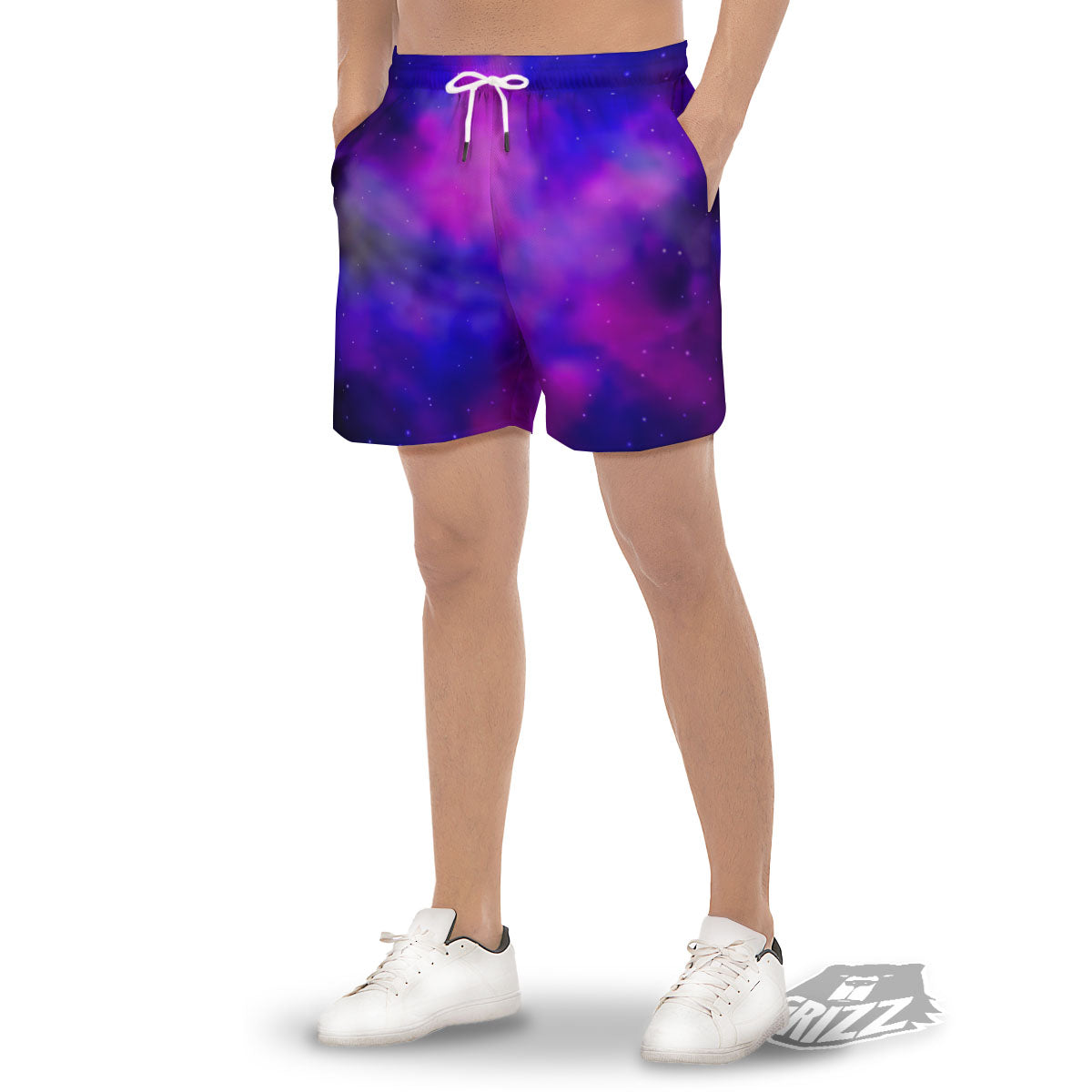 Galaxy Space Purple Nebula Cloud Print Men's Gym Shorts-grizzshop