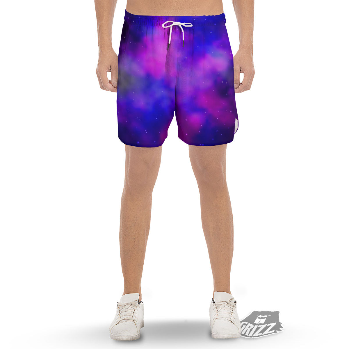 Galaxy Space Purple Nebula Cloud Print Men's Gym Shorts-grizzshop