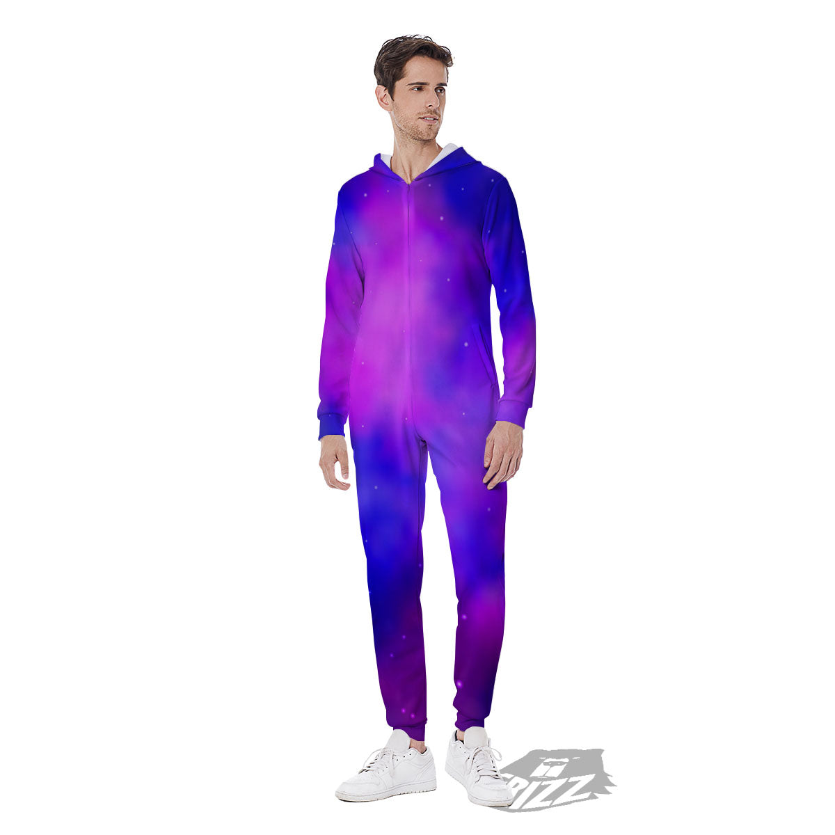 Galaxy Space Purple Nebula Cloud Print Men's Jumpsuit-grizzshop