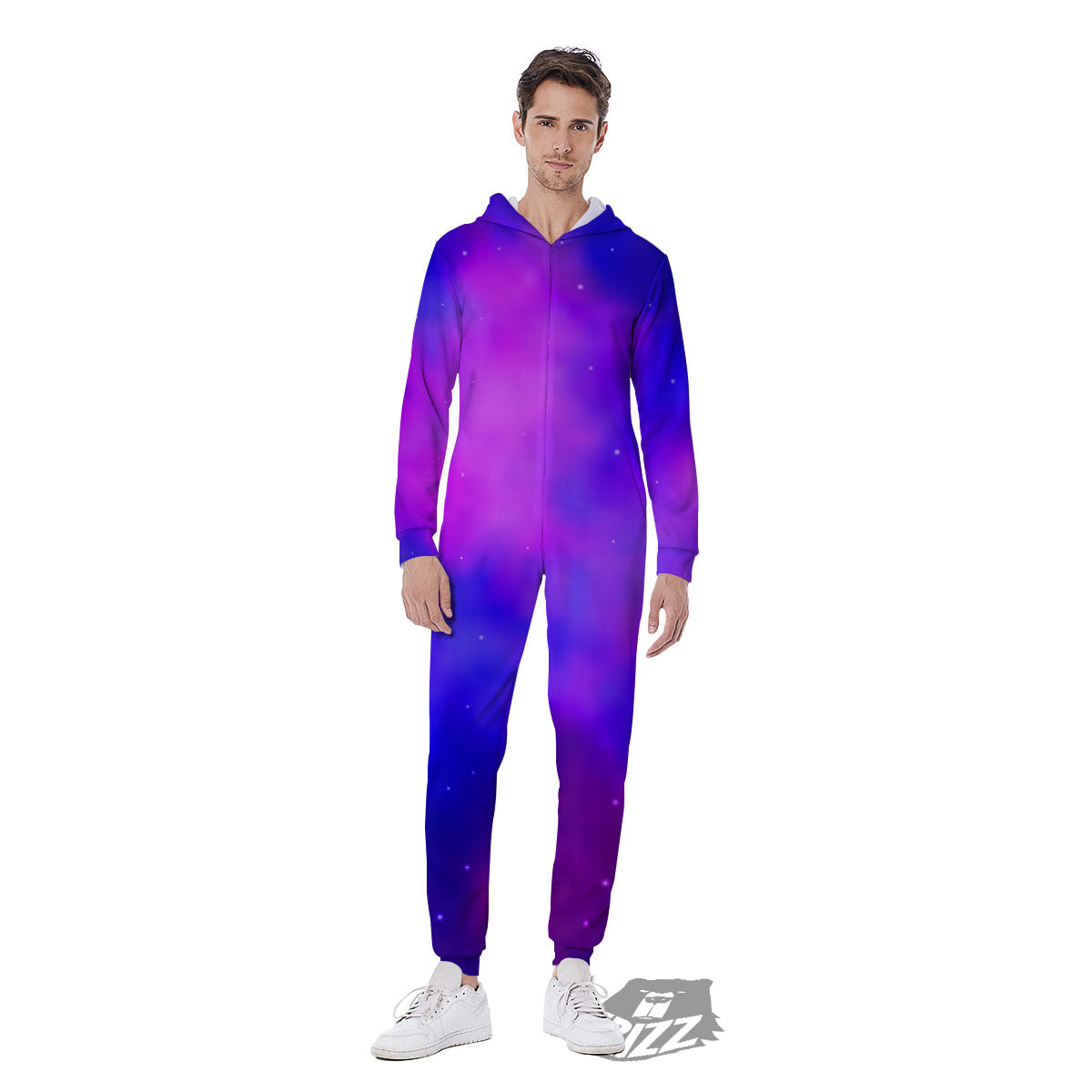Galaxy Space Purple Nebula Cloud Print Men's Jumpsuit-grizzshop
