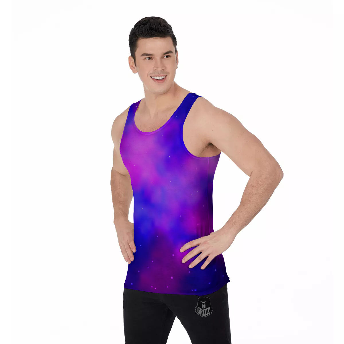 Galaxy Space Purple Nebula Cloud Print Men's Tank Top-grizzshop