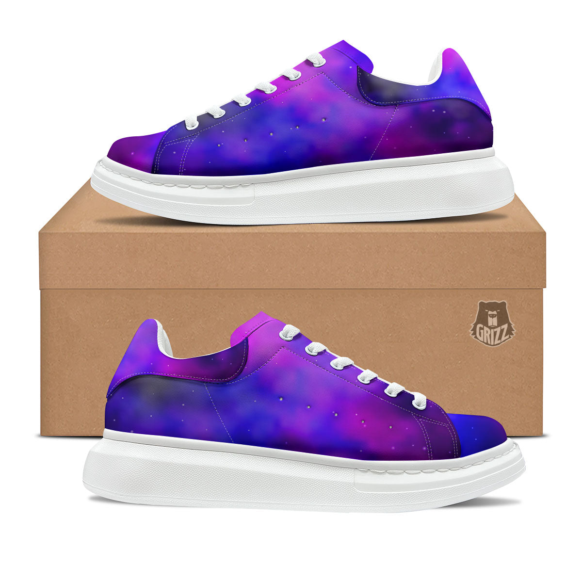 Galaxy Space Purple Nebula Cloud Print Platform Shoes-grizzshop