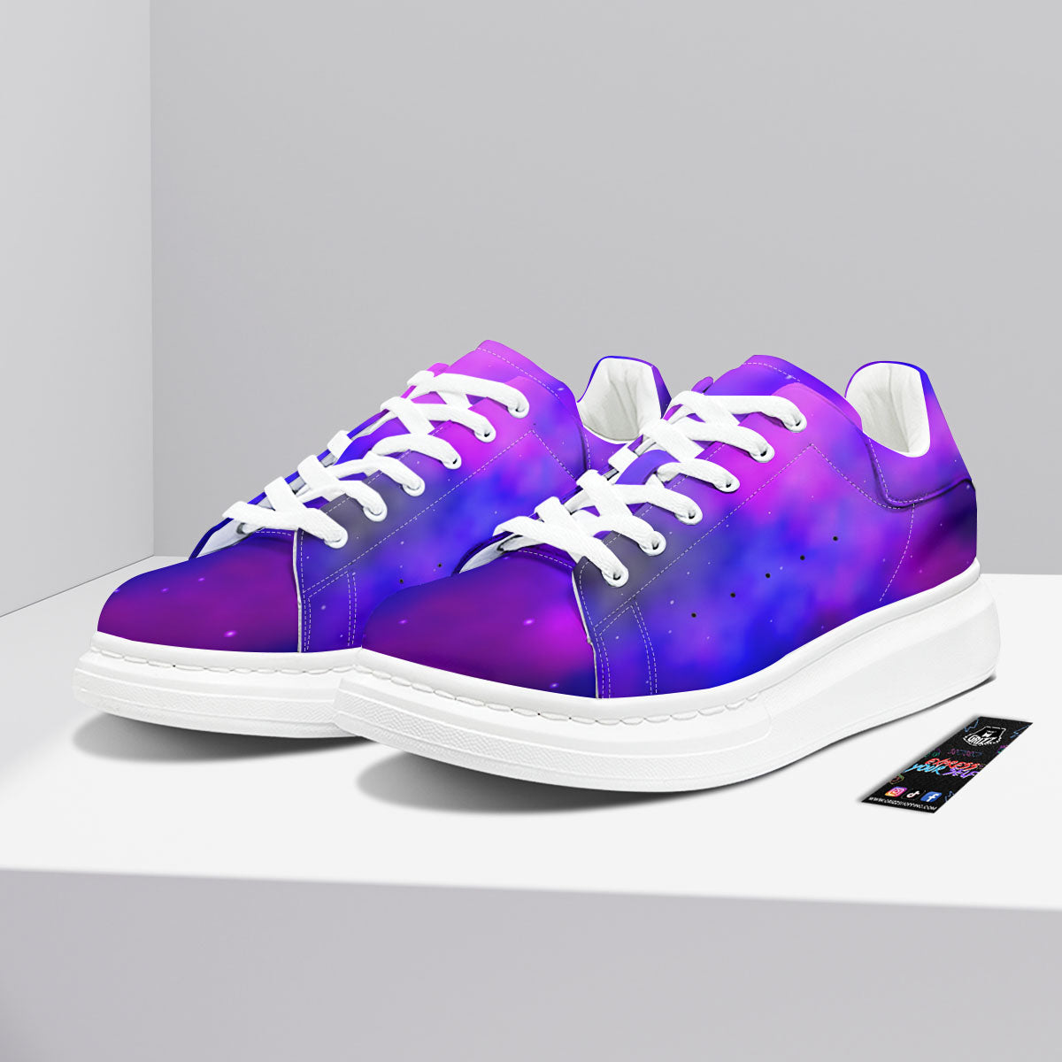 Galaxy Space Purple Nebula Cloud Print Platform Shoes-grizzshop