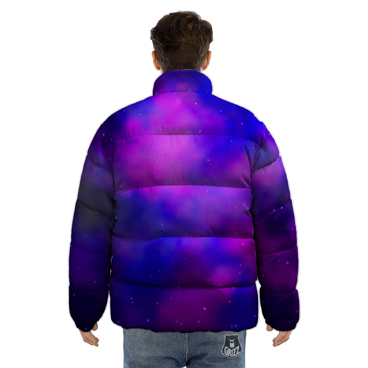 Galaxy Space Purple Nebula Cloud Print Puffer Jacket-grizzshop