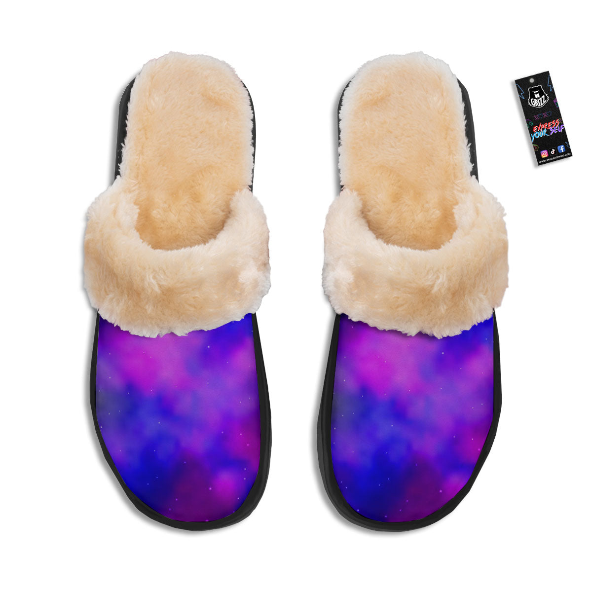 Galaxy Space Purple Nebula Cloud Print Slippers-grizzshop