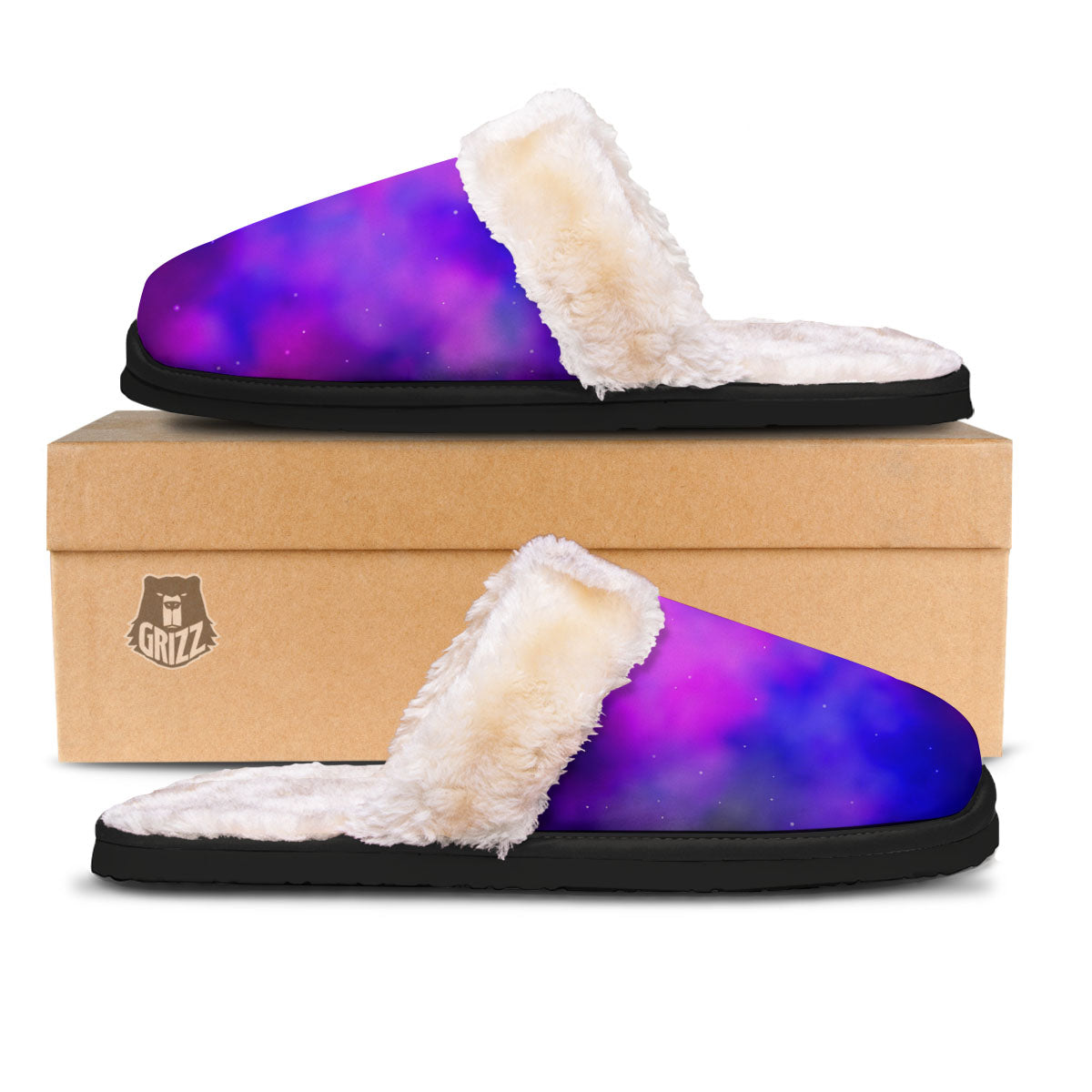 Galaxy Space Purple Nebula Cloud Print Slippers-grizzshop