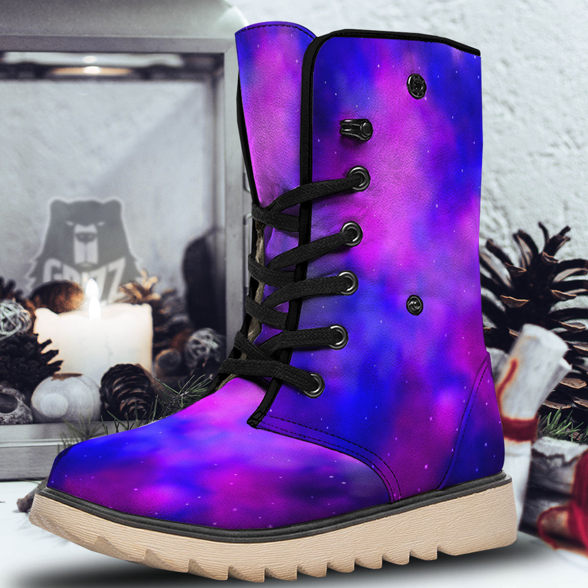 Galaxy Space Purple Nebula Cloud Print Snow Boots-grizzshop