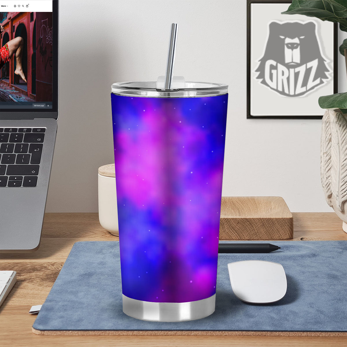 Galaxy Space Purple Nebula Cloud Print Tumbler-grizzshop