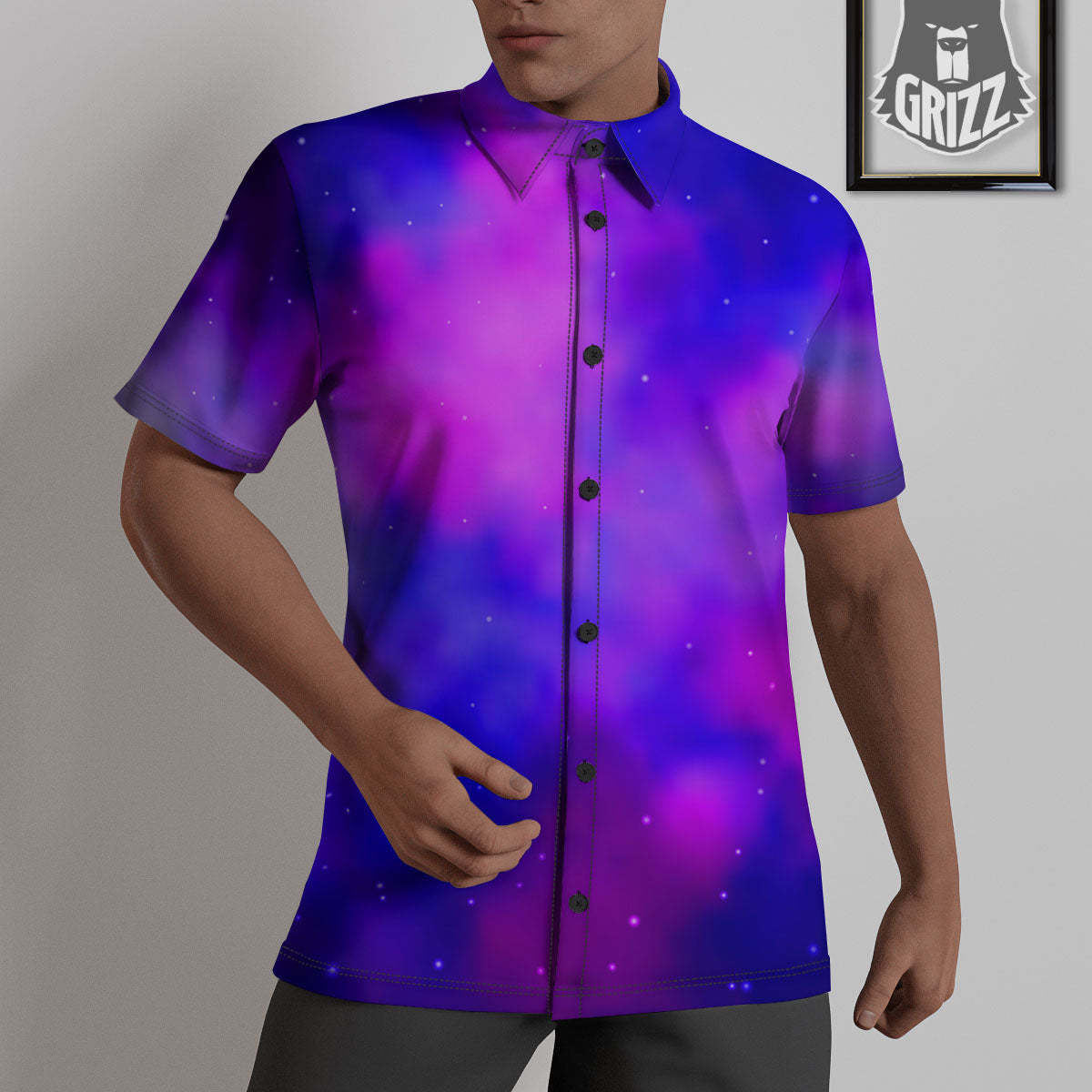 Galaxy Space Purple Nebula Cloud Print Untucked Shirts-grizzshop