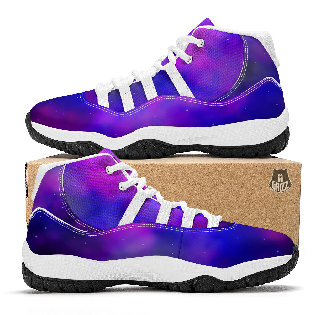 Galaxy Space Purple Nebula Cloud Print White Bball Shoes-grizzshop