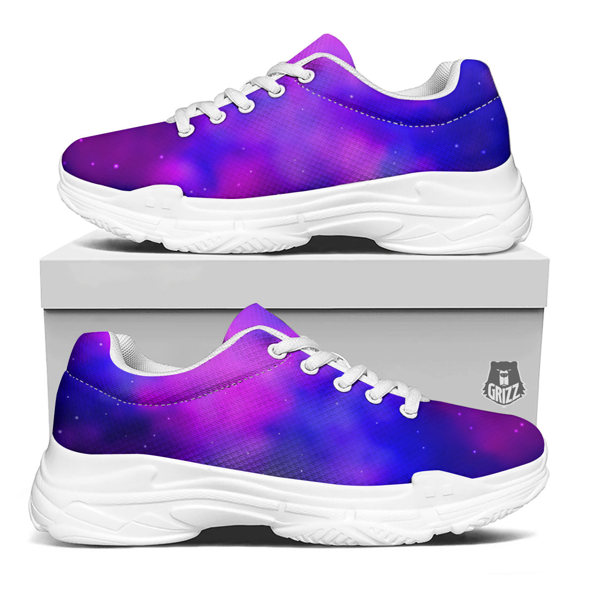 Galaxy Space Purple Nebula Cloud Print White Chunky Shoes-grizzshop