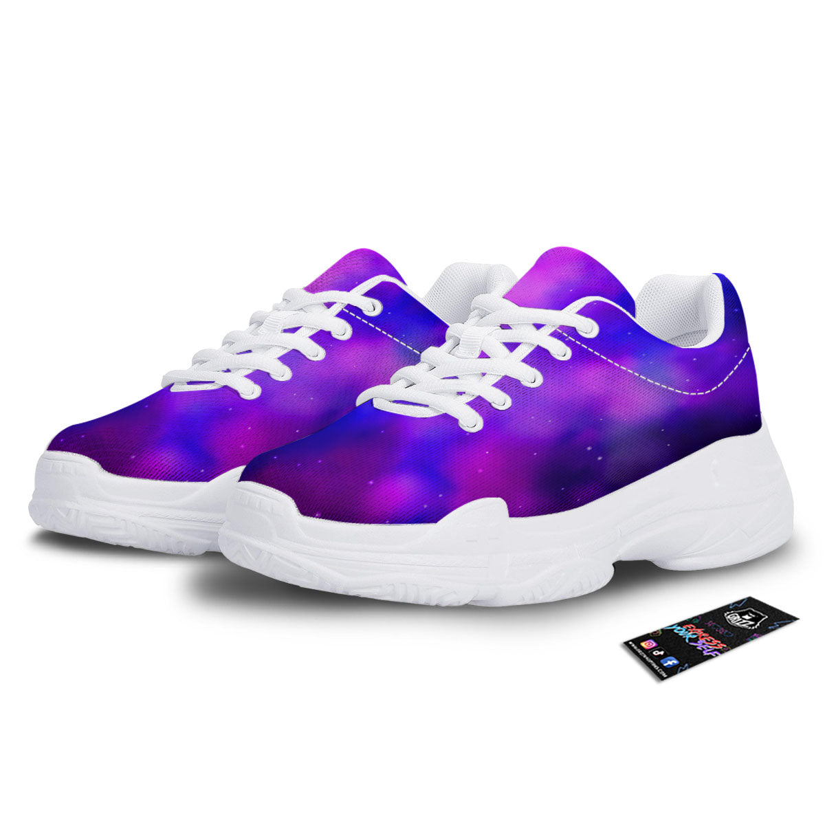 Galaxy Space Purple Nebula Cloud Print White Chunky Shoes-grizzshop