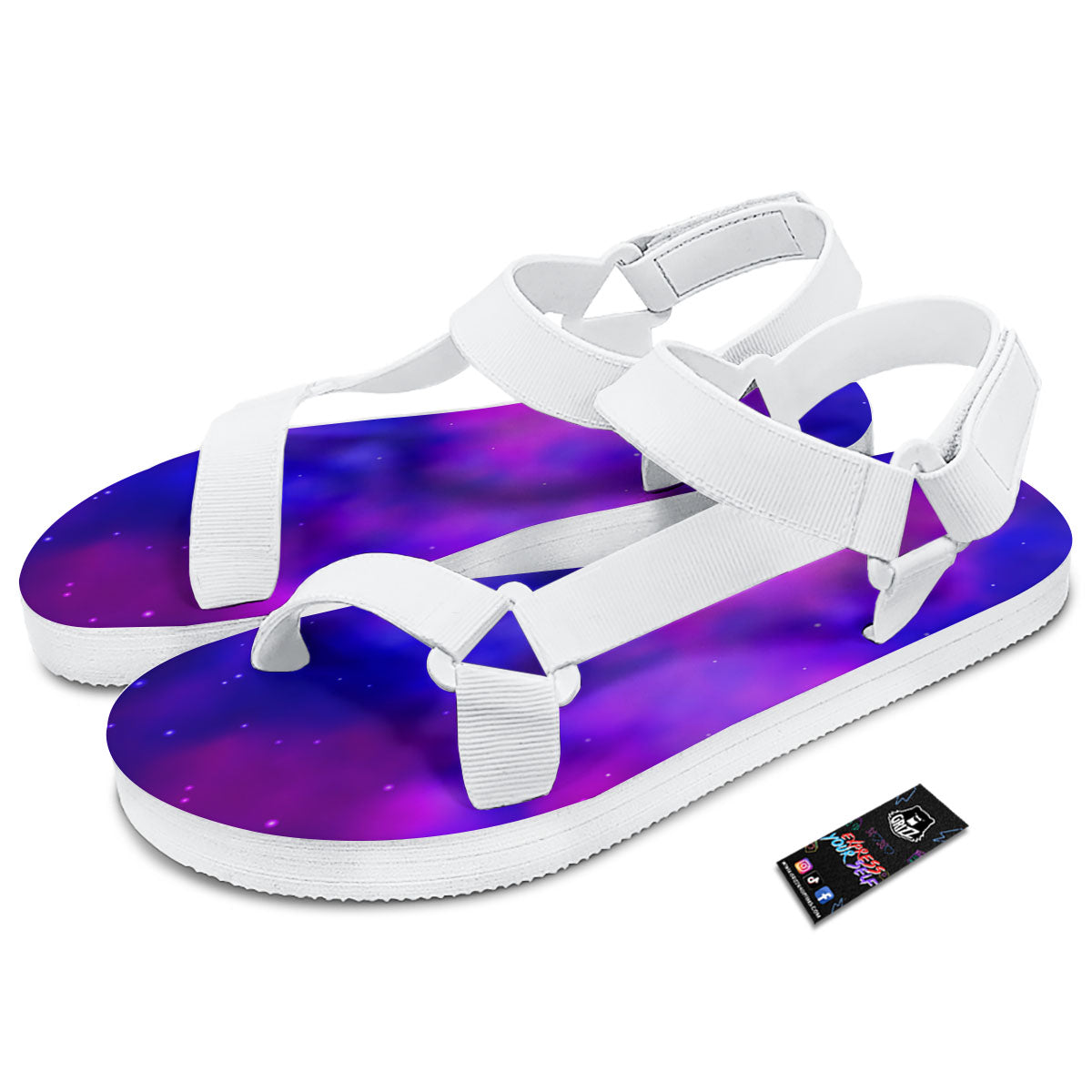 Galaxy Space Purple Nebula Cloud Print White Open Toe Sandals-grizzshop