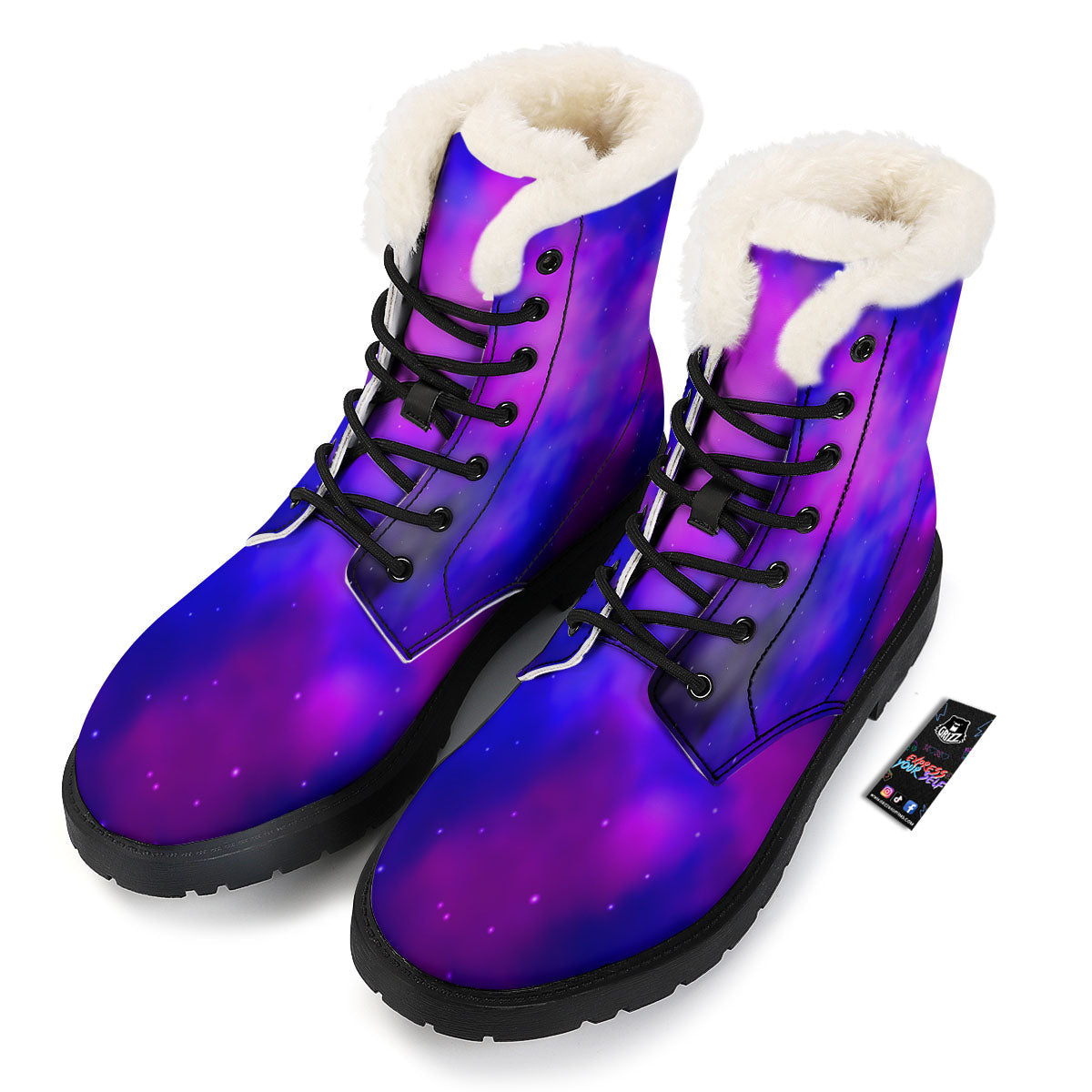 Galaxy Space Purple Nebula Cloud Print Winter Boots-grizzshop