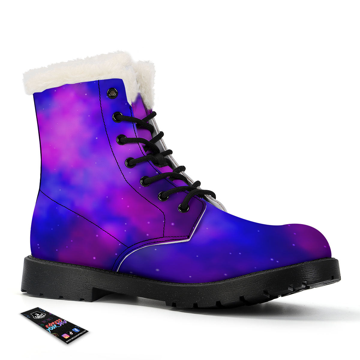 Galaxy Space Purple Nebula Cloud Print Winter Boots-grizzshop