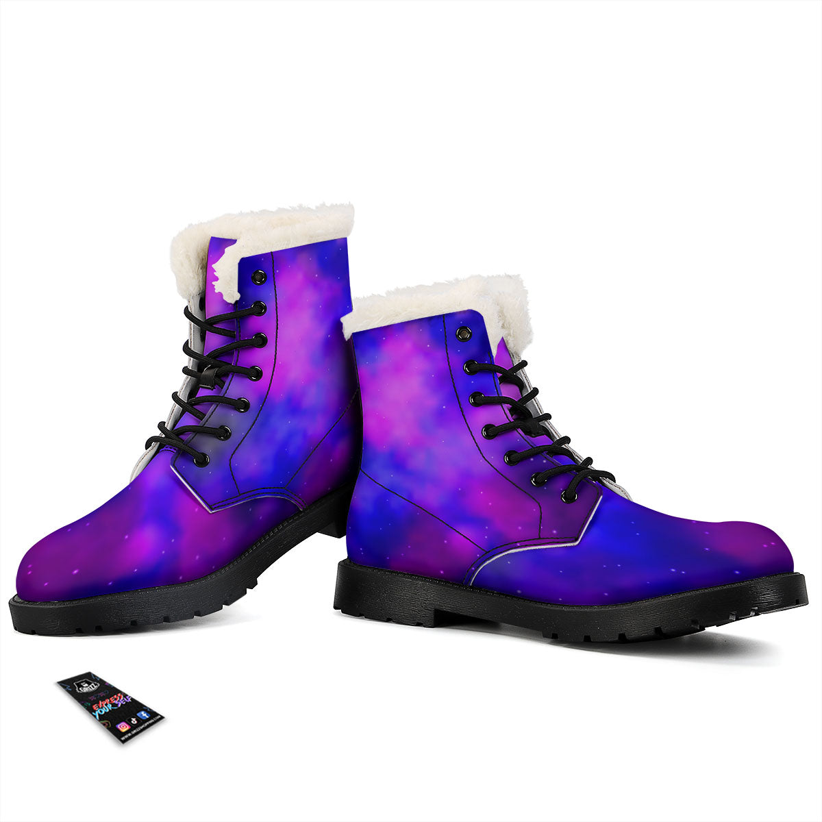 Galaxy Space Purple Nebula Cloud Print Winter Boots-grizzshop