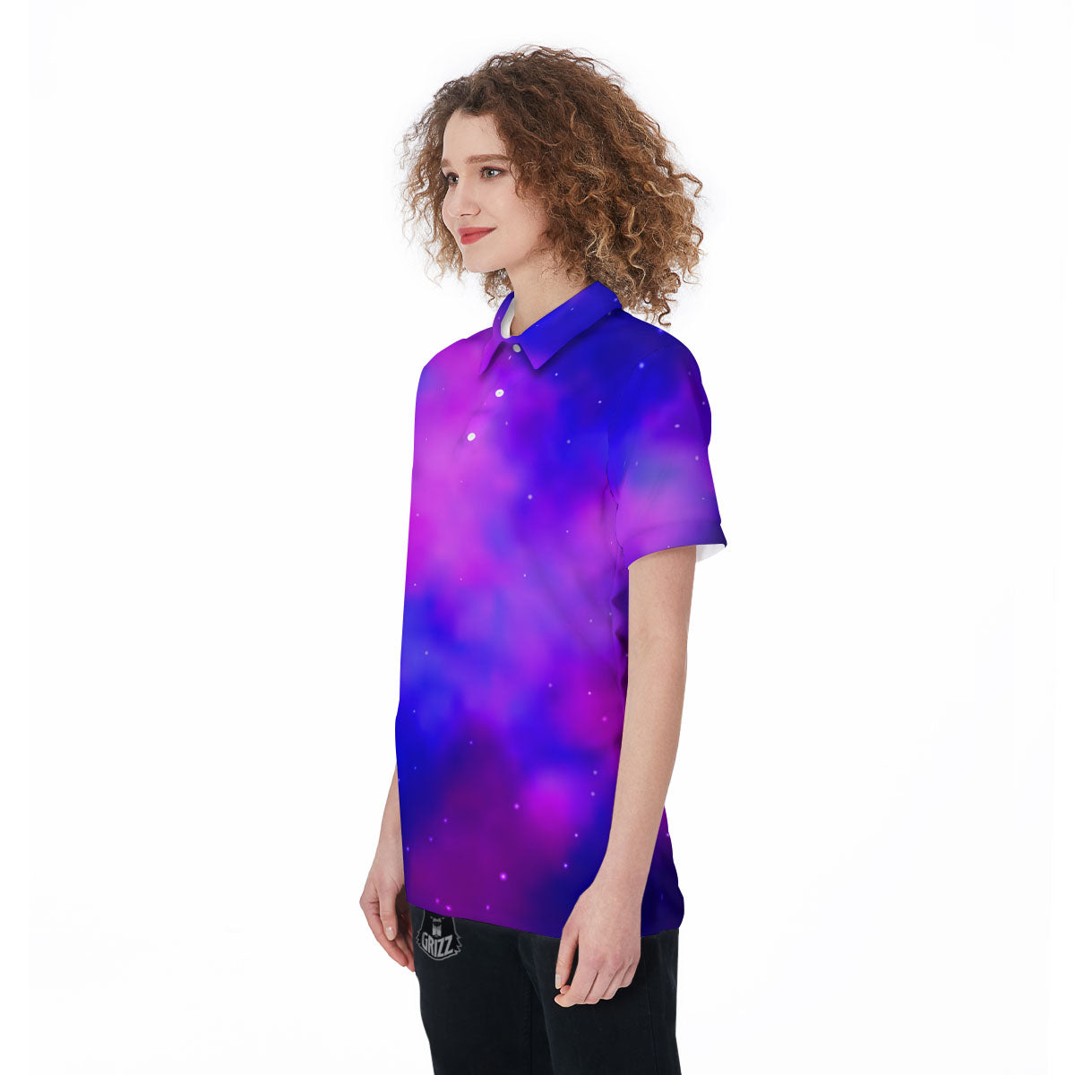 Galaxy Space Purple Nebula Cloud Print Women's Golf Shirts-grizzshop