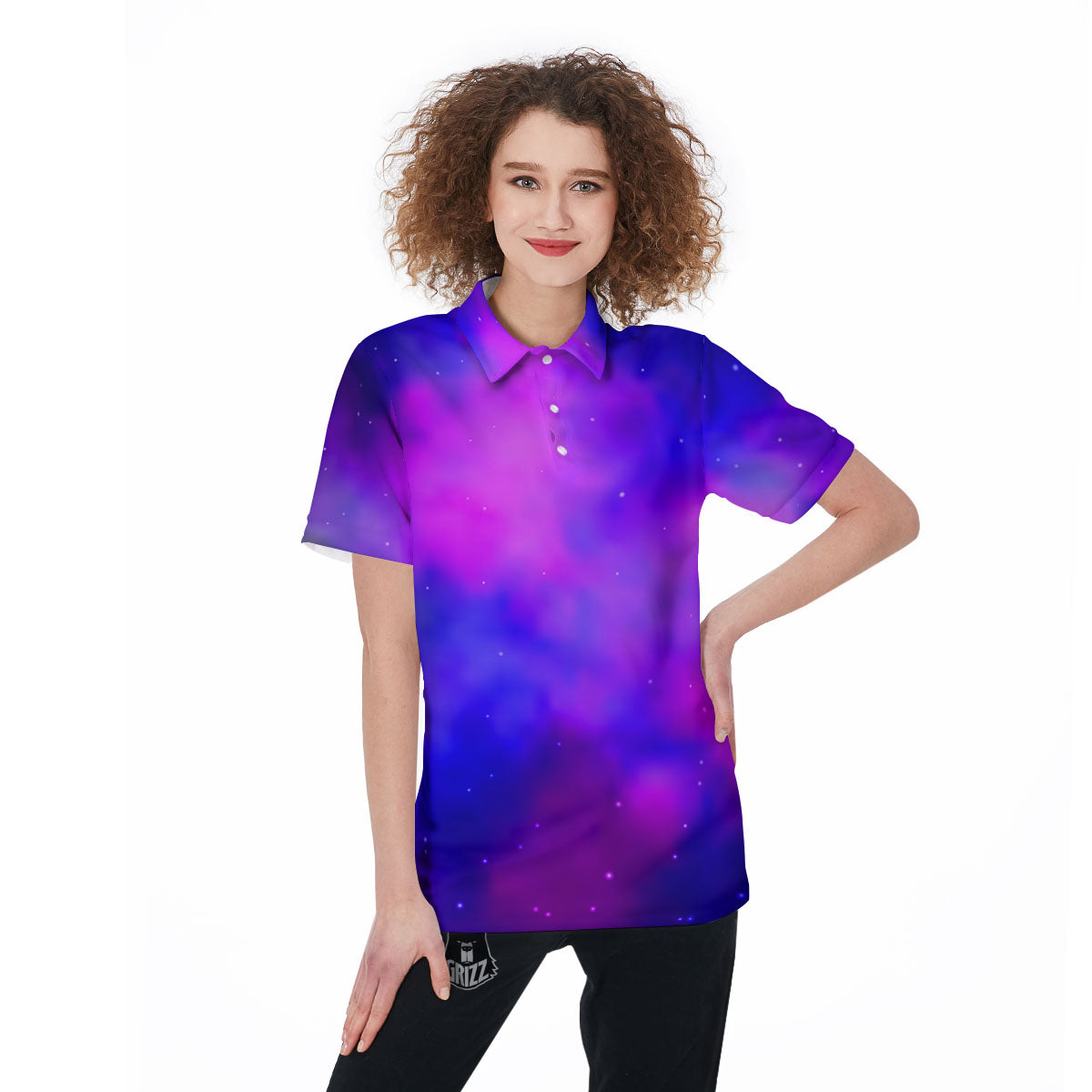 Galaxy Space Purple Nebula Cloud Print Women's Golf Shirts-grizzshop