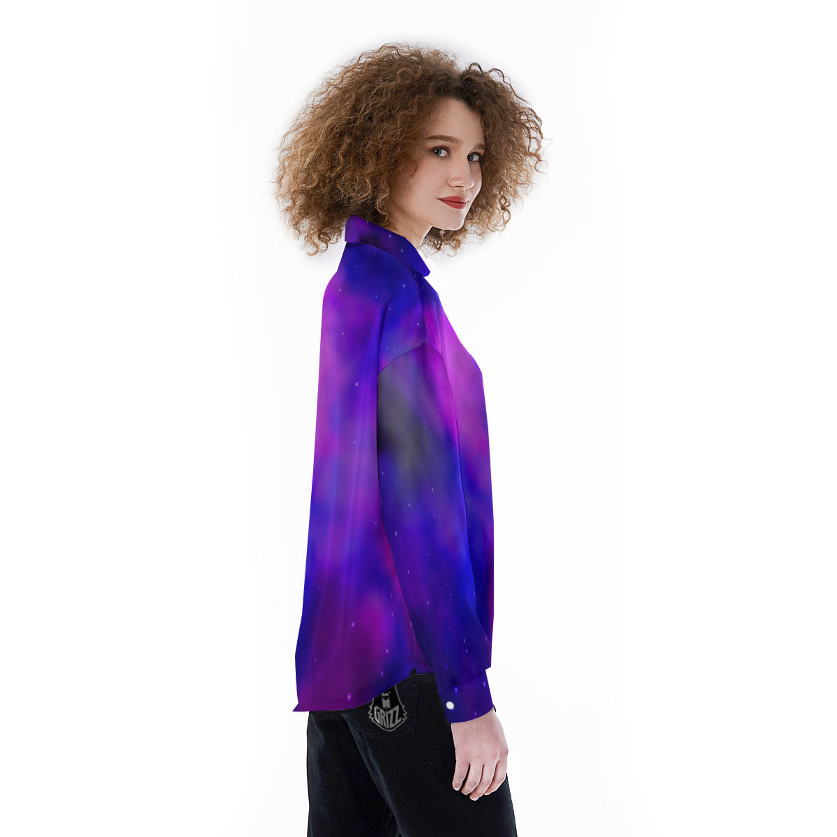 Galaxy Space Purple Nebula Cloud Print Women's Long Sleeve Shirts-grizzshop