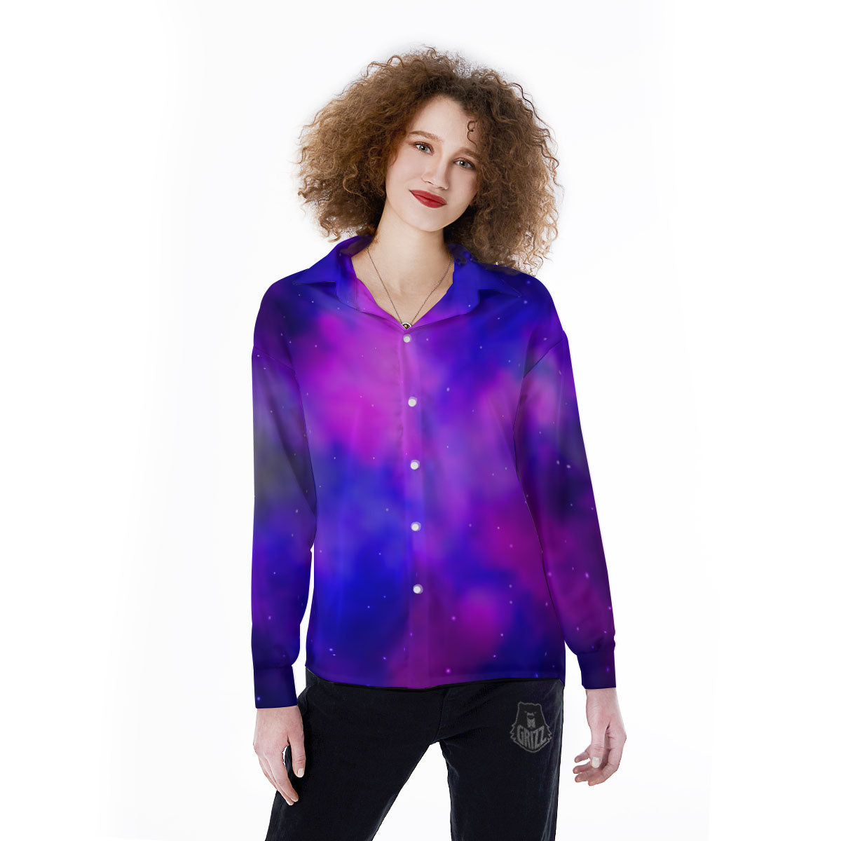 Galaxy Space Purple Nebula Cloud Print Women's Long Sleeve Shirts-grizzshop