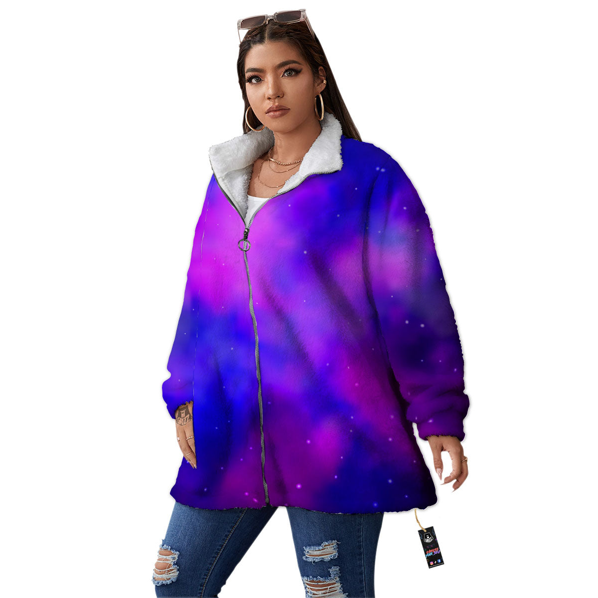 Galaxy Space Purple Nebula Cloud Print Women's Sherpa Jacket-grizzshop