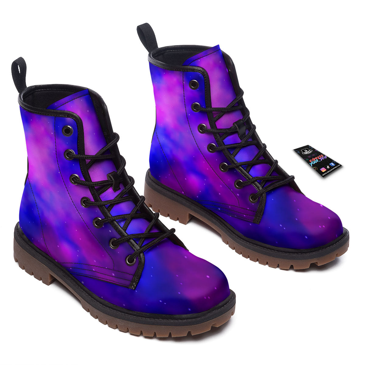 Galaxy Space Purple Nebula Cloud Print Work Boots-grizzshop