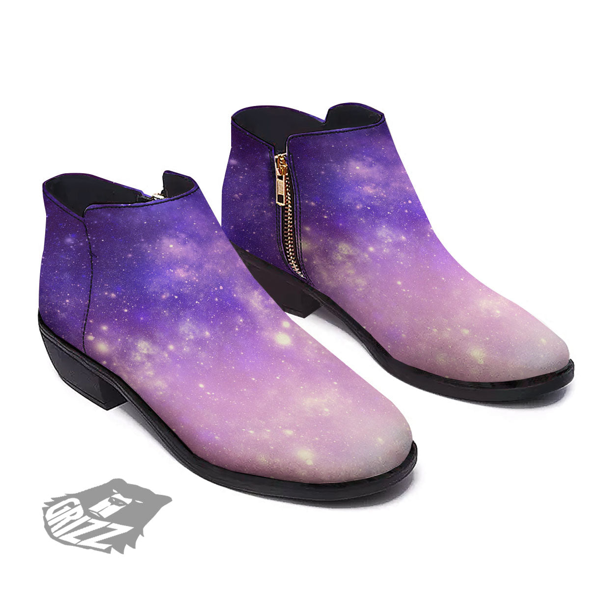 Galaxy Space Purple Stardust Cloud Print Ankle Boots-grizzshop