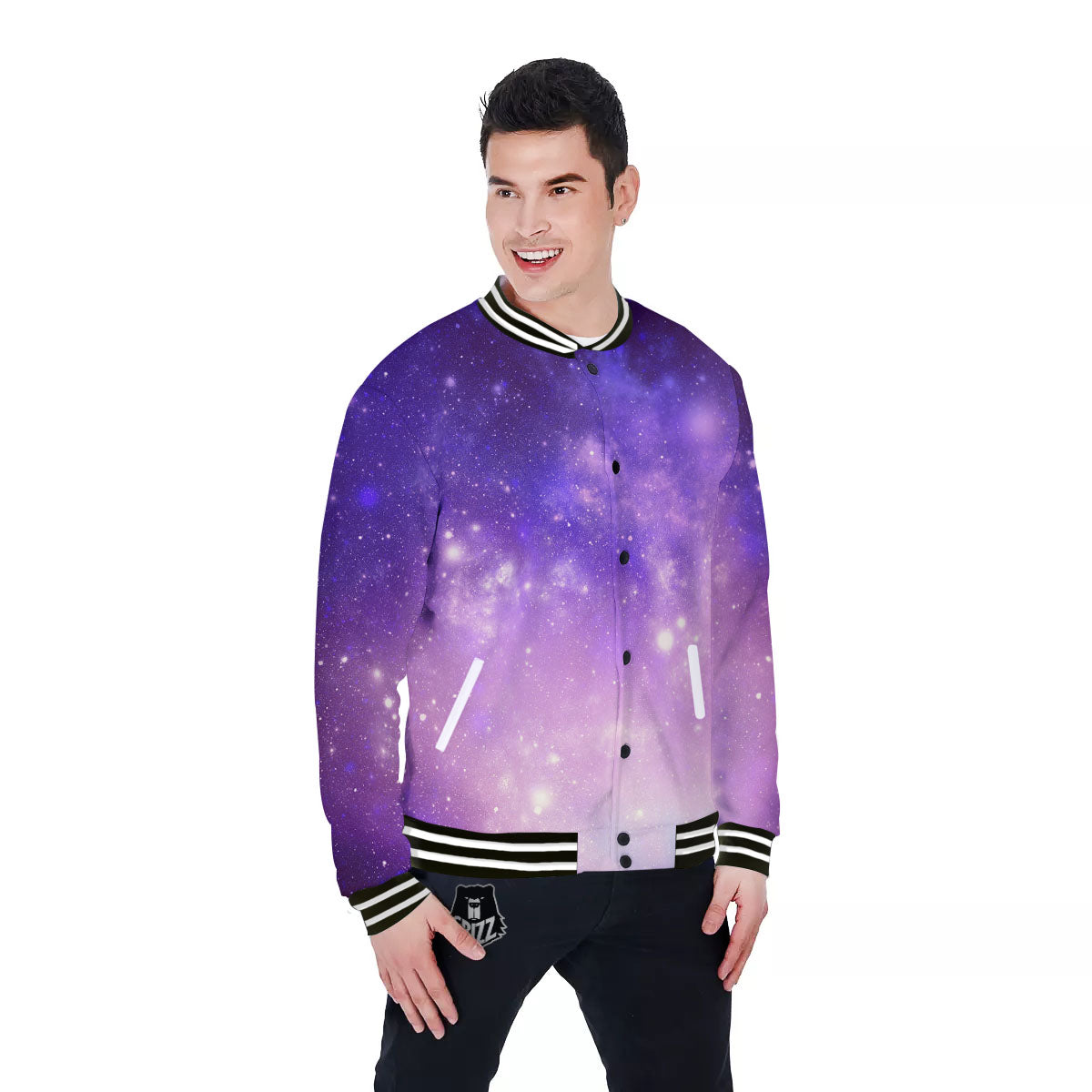 Galaxy Space Purple Stardust Cloud Print Baseball Jacket-grizzshop
